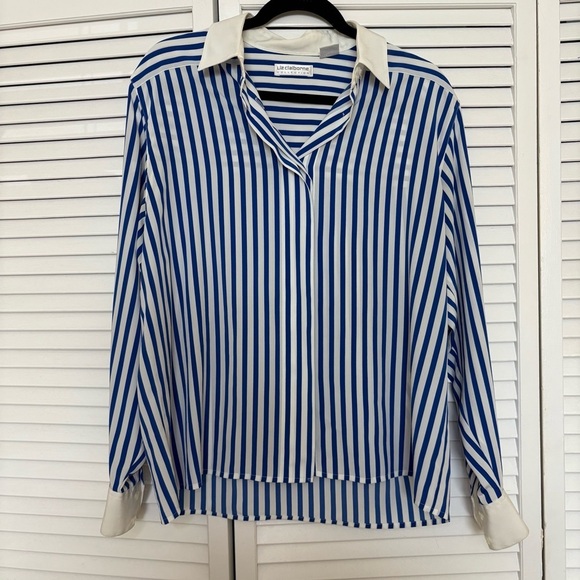 Liz Claiborne Tops - Vintage Liz Claiborne Blue and White Striped Button Down Shirt